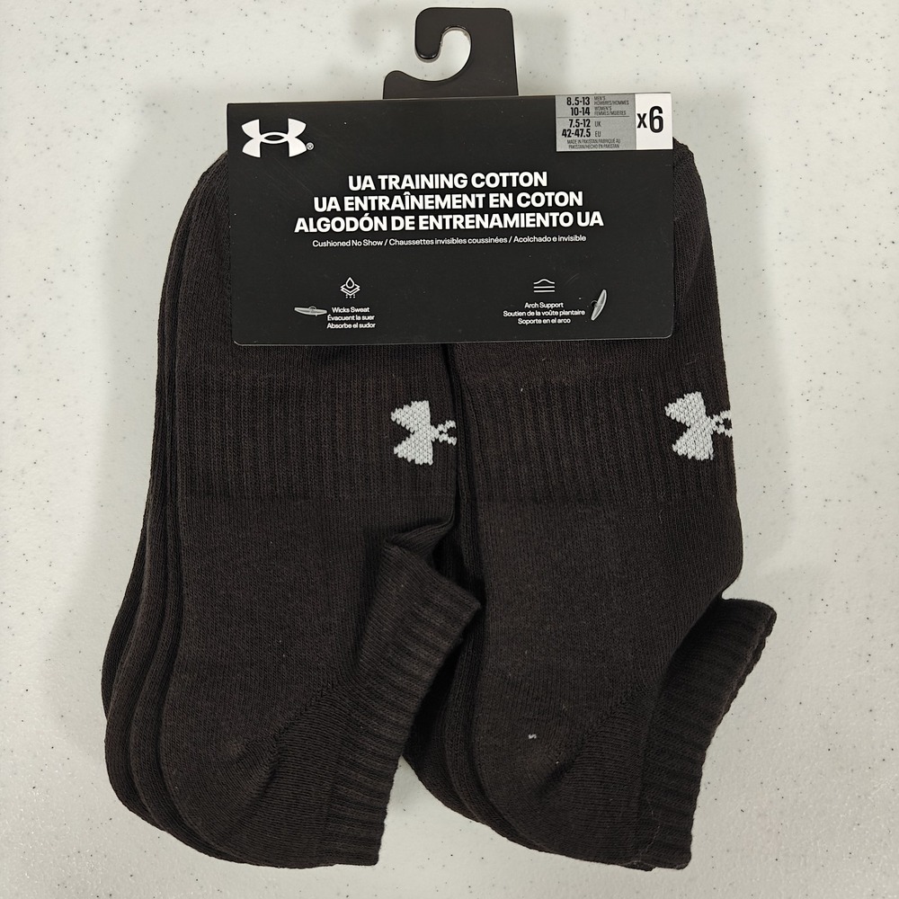 UNDER ARMOUR Men's 8.5-13 Training Cotton Cushioned No Show Socks 6-Pairs